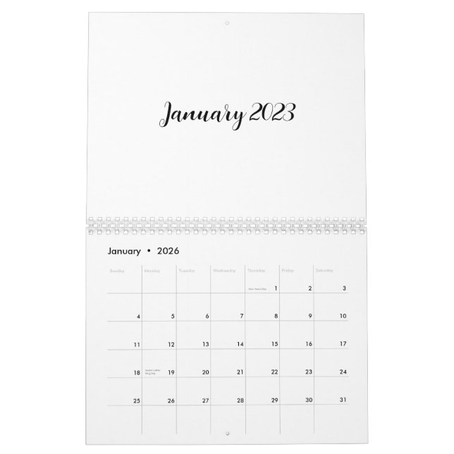 White Blank Calendar 2023 mit Skripttext Kalender (Jan 2026)