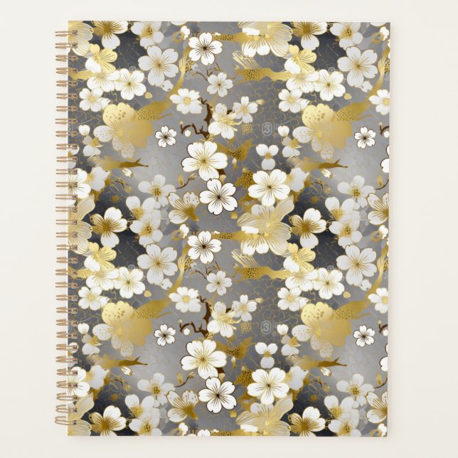 White Blossom Chiyogami Planner Planer (Vorderseite)
