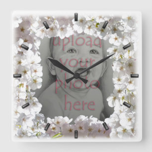 White Blossom Clock Cherry Blossoms Wall Clocks Quadratische Wanduhr