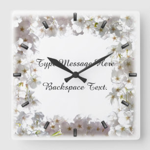 White Blossom Clock Cherry Blossoms Wall Clocks Quadratische Wanduhr