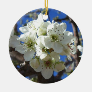 White Blossom Cluster Frühlingsblühende Birnbaum Keramikornament