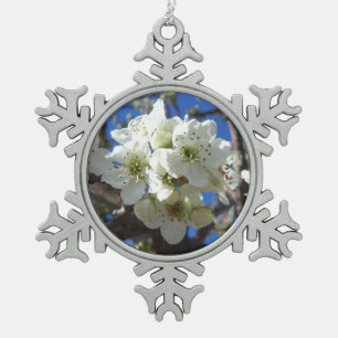 White Blossom Cluster Frühlingsblühende Birnbaum Schneeflocken Zinn-Ornament