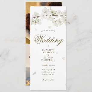 White Blossom Gold Script 2 Foto Hochzeit Einladung