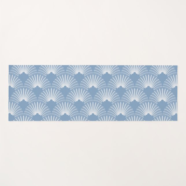 White & Blue Art-Deko Muster Yogamatte (Vorderseite (Horizontal))
