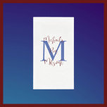 White Blue Burgundy Bar Mitzvah Name Monogram Serviette<br><div class="desc">Dieses Handtuch aus Papier kann beliebig farbig sein. Standard Hintergrund ist weiß; Name und Event (Bar Mitzvah) ist extravagant burgundy Skript,  Monogramm blau. "kreiere deine eigenen." Handtücher stehen den Gästen zur Verfügung. Alle Rechte vorbehalten © 2024 Alan & Marcia Socolik..</div>