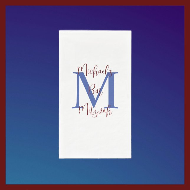 White Blue Burgundy Bar Mitzvah Name Monogram Serviette (Von Creator hochgeladen)
