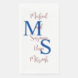 White Blue Burgundy B'nai Mitzvah Name Monogram Serviette