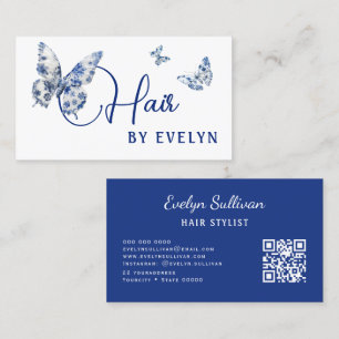 White Blue Butterfats Hair Business Card Visitenkarte