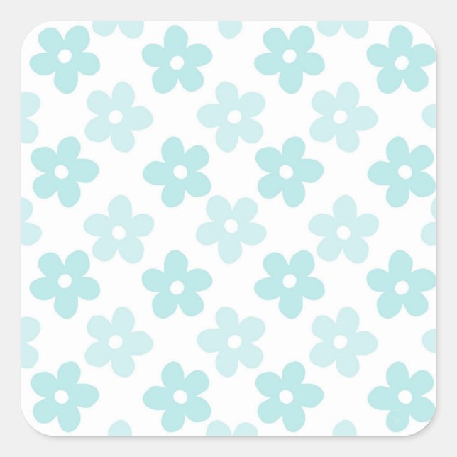 White Blue Daisy Blume Retro Muster Quadratischer Aufkleber (Vorderseite)