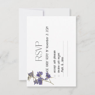 White Blue Elegante Delicate Floral Wedding RSVP Karte