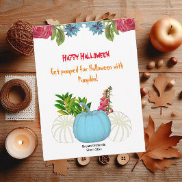 White Blue Fall Pumpkin Wasserfarbe Blumengrün