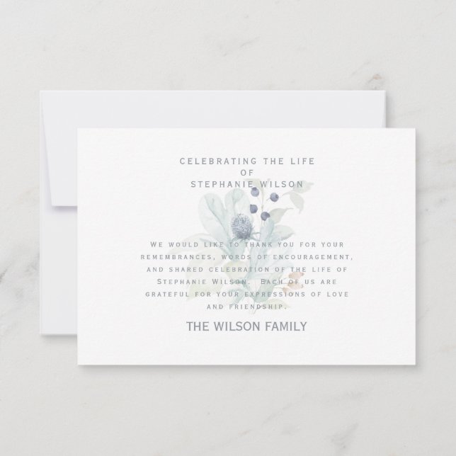White & Blue Floral Beerdigung Bereavement Vielen  Dankeskarte (Rückseite)