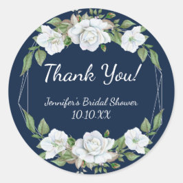 White Blue Floral Geometric Runder Aufkleber