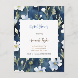 White Blue Flowers Minimale Brautparty Card Begleitkarte