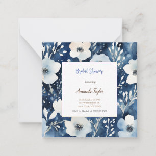 White Blue Flowers Minimale Brautparty Card Mitteilungskarte