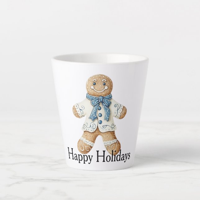 White Blue Gingerbread Man Cookie Christmas  Milchtasse (Vorderseite)