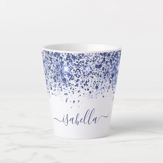 White Blue Glitzern Staub Name Skript Milchtasse (Vorderseite)