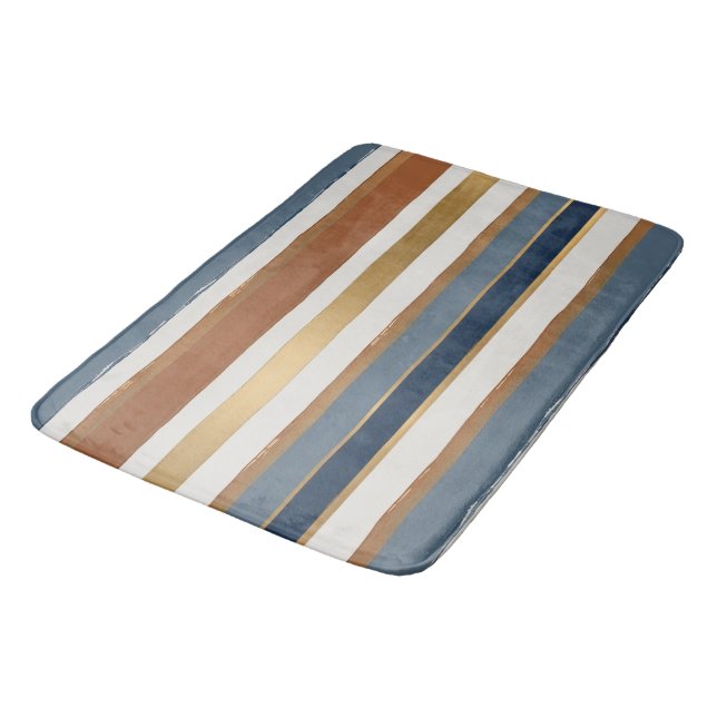White blue gold and copper horizontal stripes badematte (Schrägansicht)