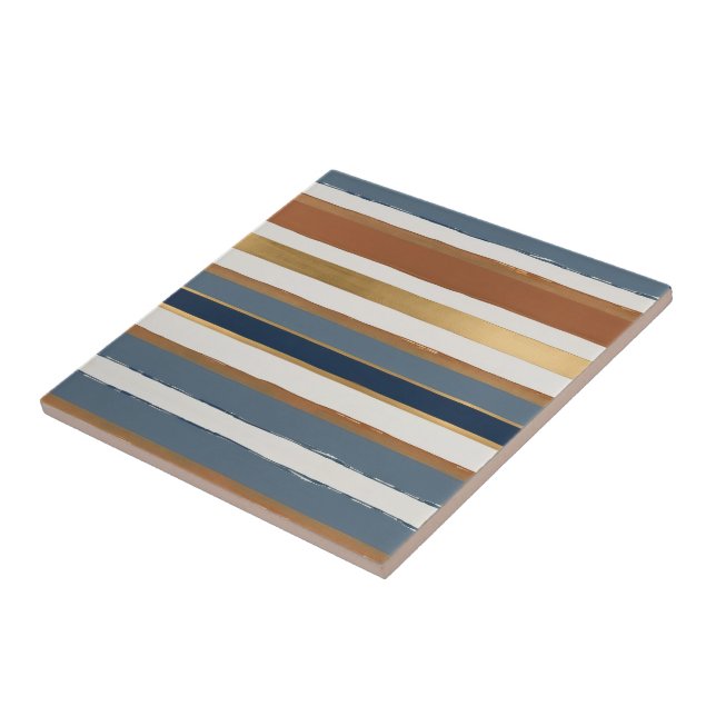 White blue gold and copper horizontal stripes fliese (Seite)