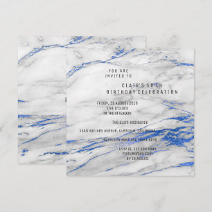 White Blue Gray Marble Minimal Geburtstagsparty Einladung