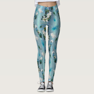 White & Blue Green Royal-Peacocks Fantasy Leggings