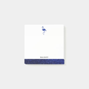 White & Blue Imitate Glitzer Flamingo & Border, Na Post-it Klebezettel