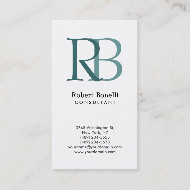 White Blue Modern Monogram Business Card Visitenkarte (Vorderseite)