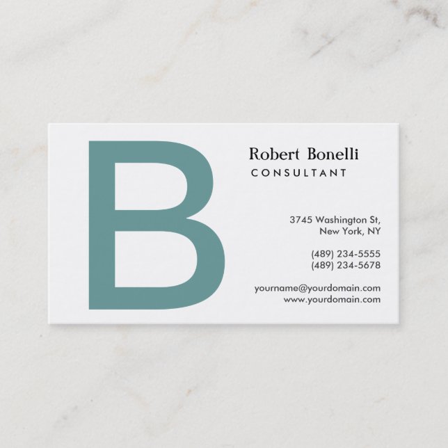 White Blue Modern Monogram Business Card Visitenkarte (Vorderseite)