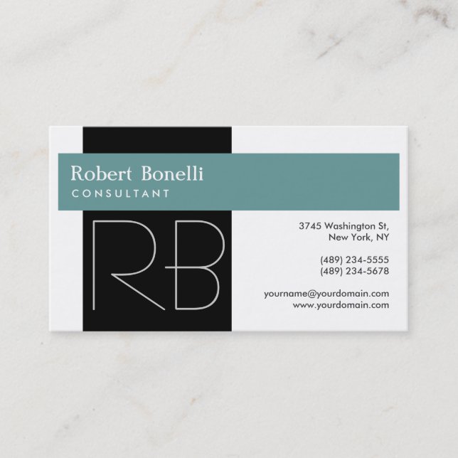 White Blue Monogram Consultant Business Card Visitenkarte (Vorderseite)