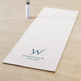 White Blue Monogram und Name Yoga Mat Yogamatte