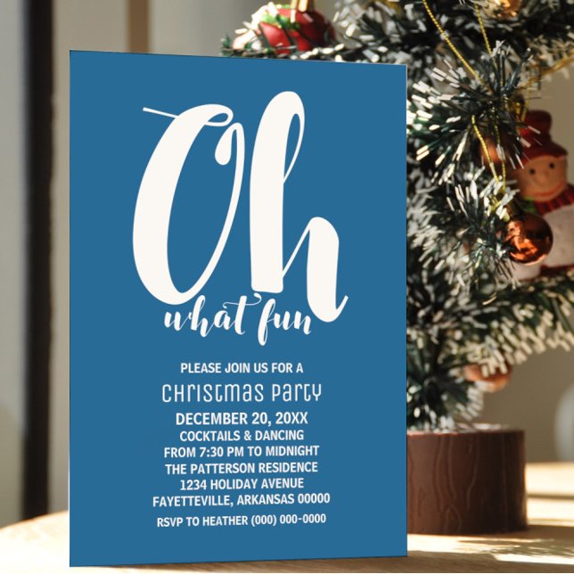 White Blue Oh What Fun Holiday Party Einladung (White and Blue Oh What Fun Holiday Party Invite)