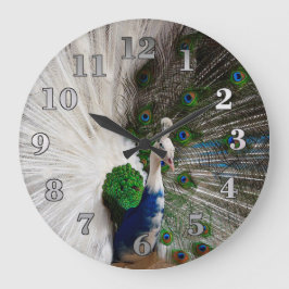 White Blue Peacock Große Wanduhr