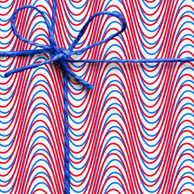 White Blue Red Moiré Streifen - Trippy Abstrakt Kr Geschenkpapier (Von Creator hochgeladen)