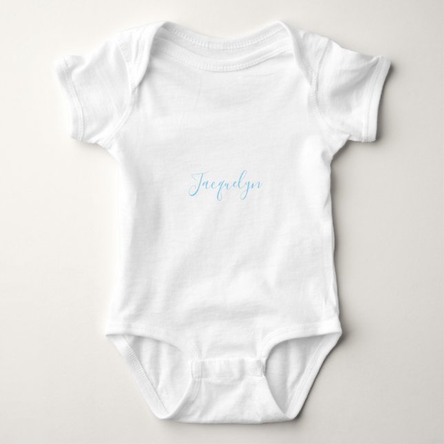 White Blue Schlicht Elegante Moderne Kalligraphie  Baby Strampler (Vorderseite)