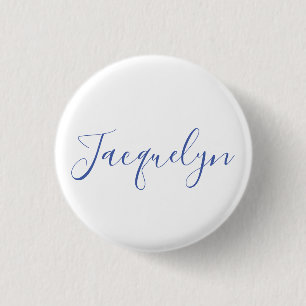 White Blue Schlicht Elegante Moderne Kalligraphie  Button