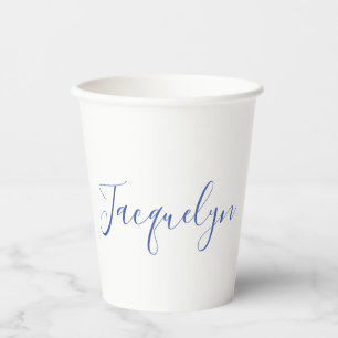 White Blue Schlicht Elegante Moderne Kalligraphie Pappbecher