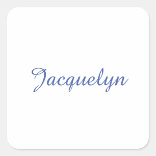 White Blue Schlicht Elegante Moderne Kalligraphie Quadratischer Aufkleber