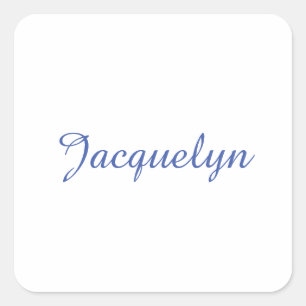 White Blue Schlicht Elegante Moderne Kalligraphie  Quadratischer Aufkleber