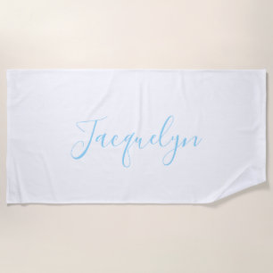 White Blue Schlicht Elegante Moderne Kalligraphie  Strandtuch