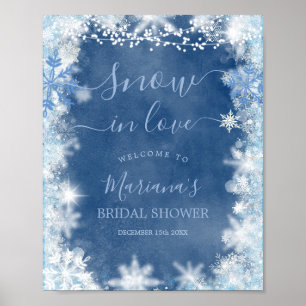 White Blue Snow in Liebe Snowflake Bridal Willkomm Poster