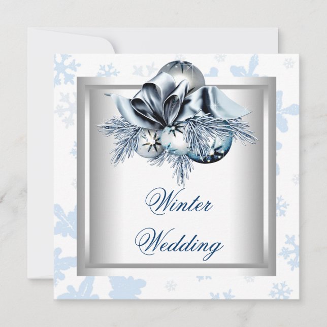 White Blue Snowflake Blue Winter Wedding Einladung (Vorderseite)