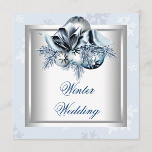 White Blue Snowflake Blue Winter Wedding Einladung