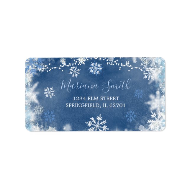 White Blue Snowflake Brautparty Address Label Adressaufkleber (Vorne)