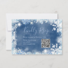White Blue Snowflake Brautparty QR Rsvp Card Dankeskarte