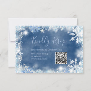 White Blue Snowflake Brautparty QR Rsvp Card Dankeskarte