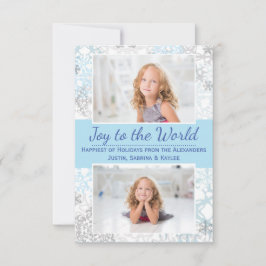 White/Blue Snowflakes 2 Fotos - 3x5Christmas Card Einladung