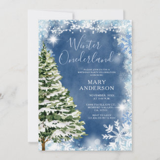 White Blue Snowflakes Winter Onederland Geburtstag Einladung