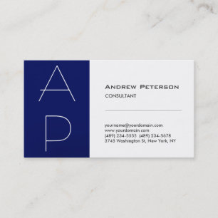 White Blue Strip Trendy Monogram Business Card Visitenkarte