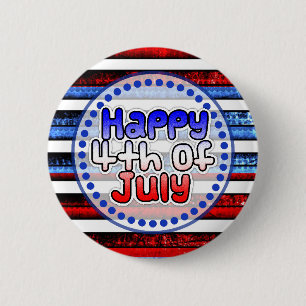 White Blue Striped Happy 4. Juli Button