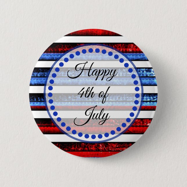 White Blue Striped Happy 4. Juli Button (Vorderseite)